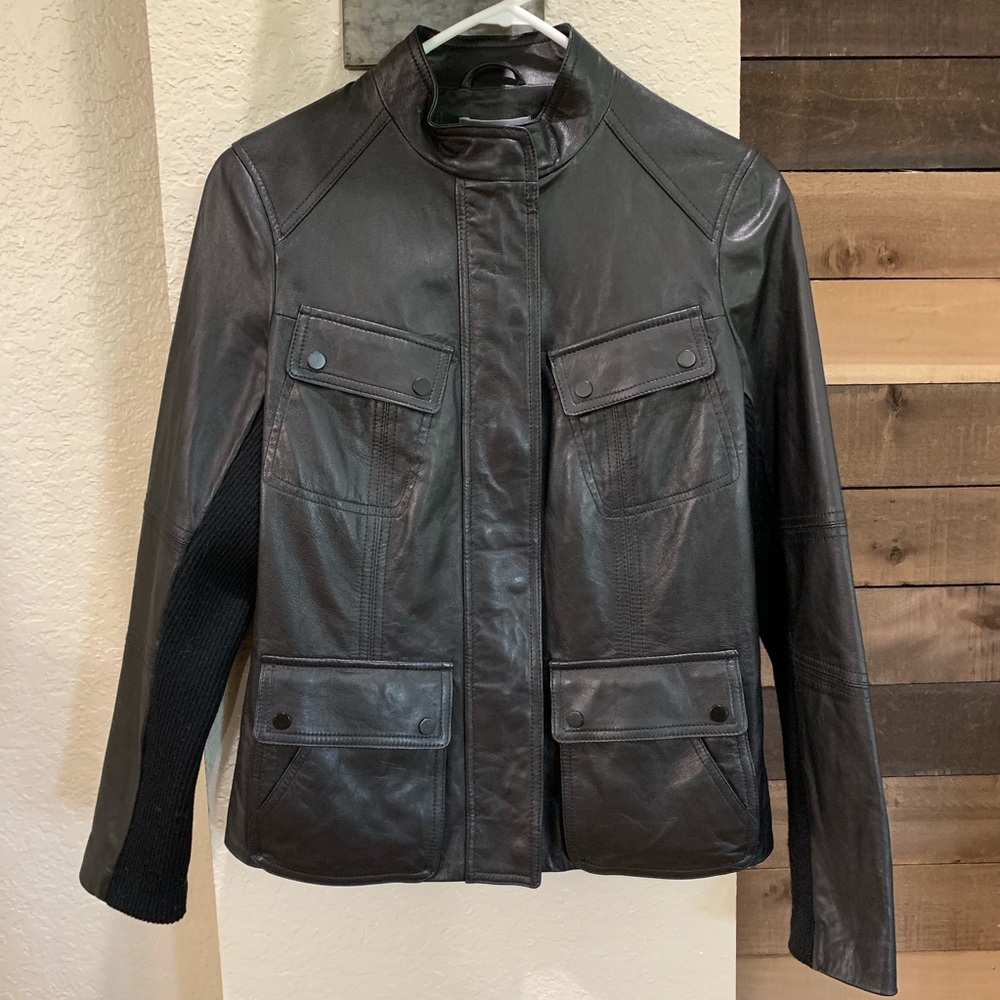 Vince Cargo Lambskin Leather Jacket BLK